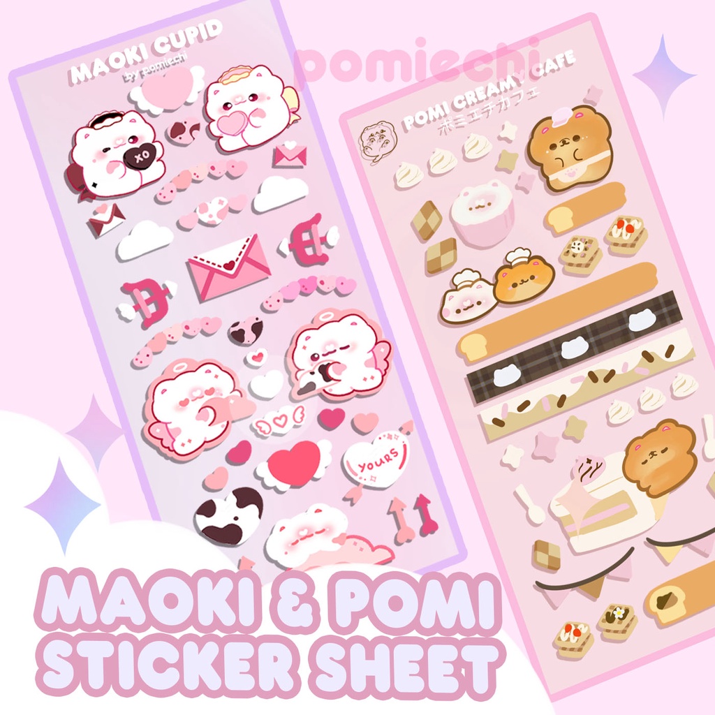 

Deco Sticker Maoki Cupid and Pomie Cafe Vinyl Sticker Aesthetic Anti Air Sticker Laptop Waterproof Stiker Cat Lucu Cute
