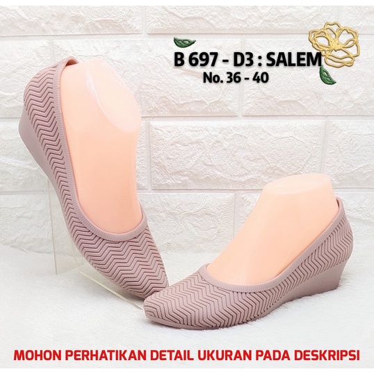 Sepatu Wanita Balance 697 D3 Original Motif Salur Jelly Shoes Wedges Tinggi 4cm Empuk Lentur Elegant