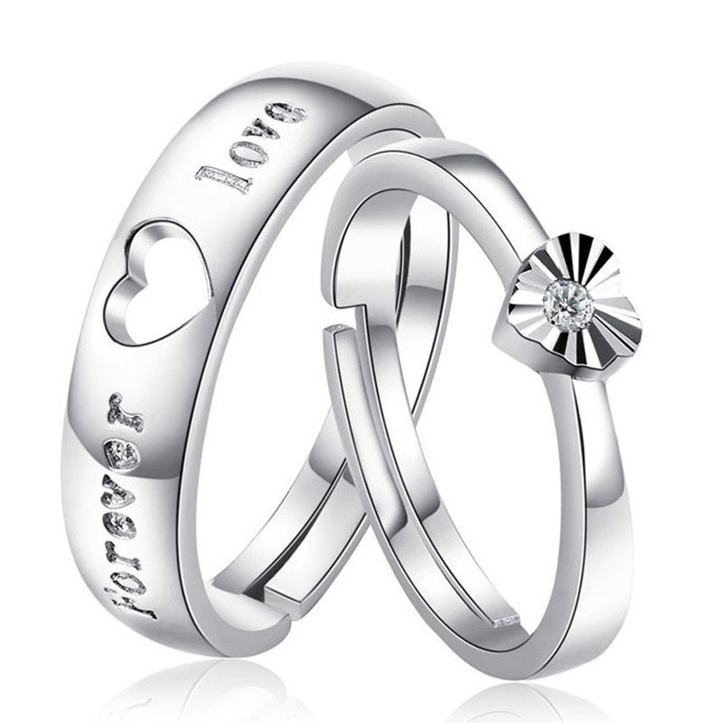 2 Pcs 925 Silver Cincin Tunangan/nikah/kawin Berlian Mode Wanita Cincin Pasangan Couple Rings-1