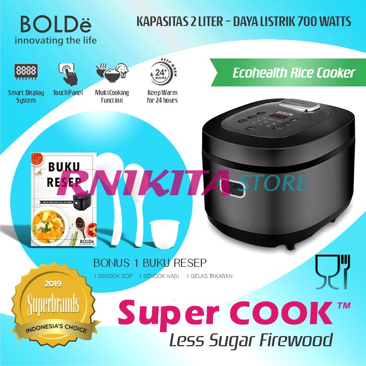 BOLDe SUPER COOK Rice Cooker Less Sugar 2 L FIREWOOD - Low Carbo - GARANSI