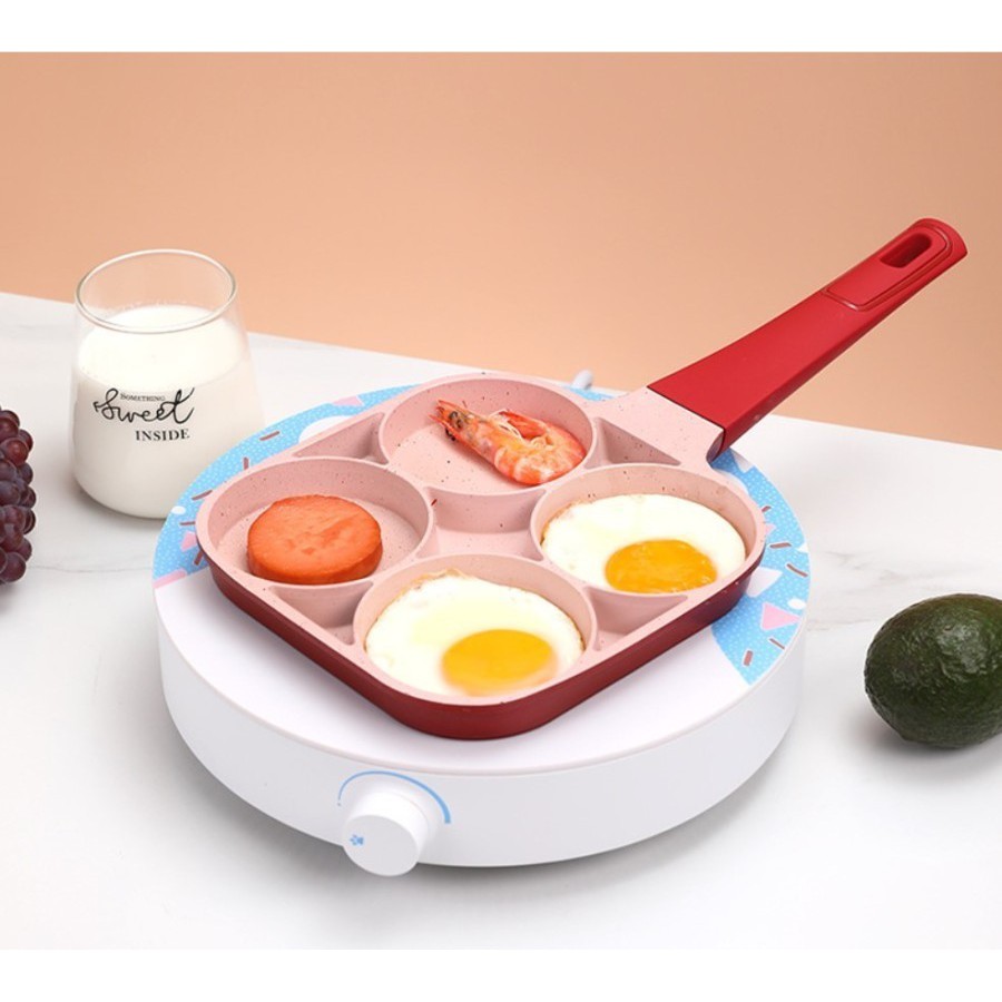 Teflon Telur 4 lobang - Pan telur 4 lubang - Frying Pan burger 4 lubang