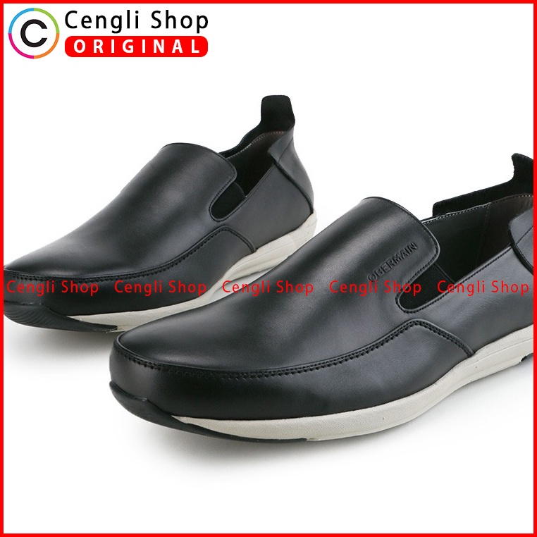 SEPATU OBERMAIN PRIA ORIGINAL SLIP ON CASUAL KULIT TERBARU HITAM OM01