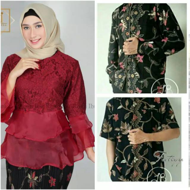 COUPLE KEBAYA ORGANZA MIX BROKAT +ROK PANJANG+ KEMEJA PANJANG/PENDEK