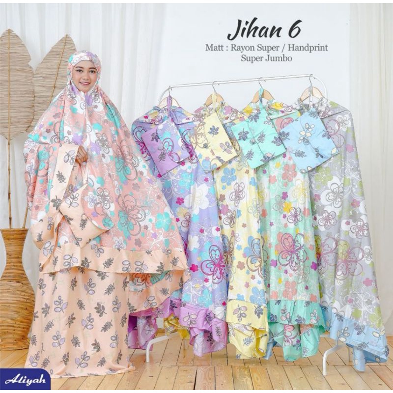 Mukena Dewasa Aliyah Super Jumbo Katun Rayon Handprint Jihan 6 Motif Bunga Besar Warna Pastel