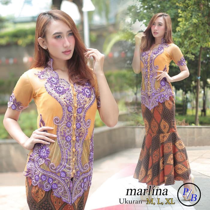 Kebaya Modern Set Payet Jingga