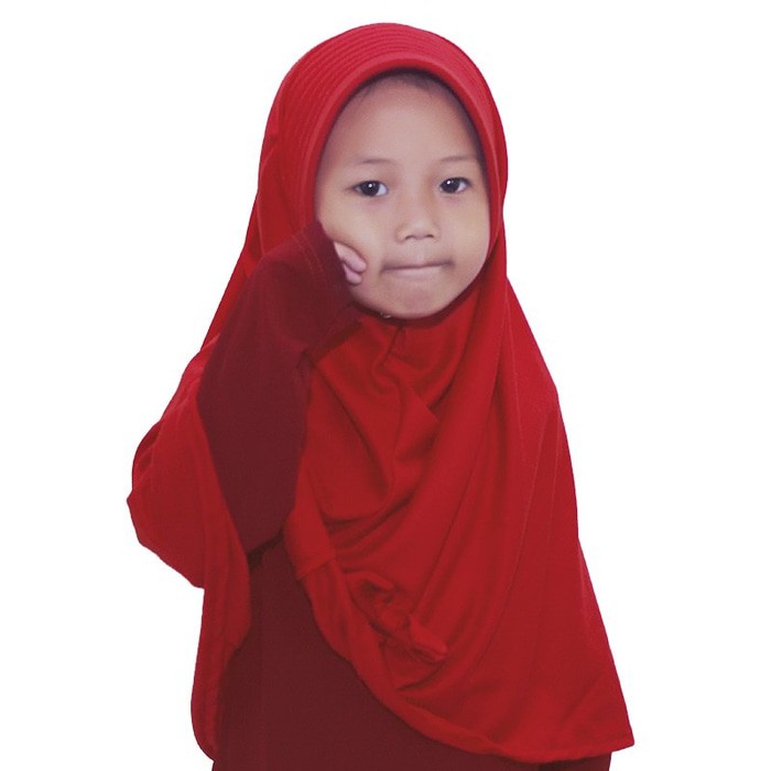 BAJUYULI - Jilbab Kerudung Anak Murah Polos Pita Cantik Merah Cabe GZM
