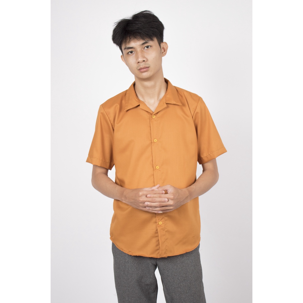 HIPNOP Saviq kemeja polos pria lengan pandek slim fit