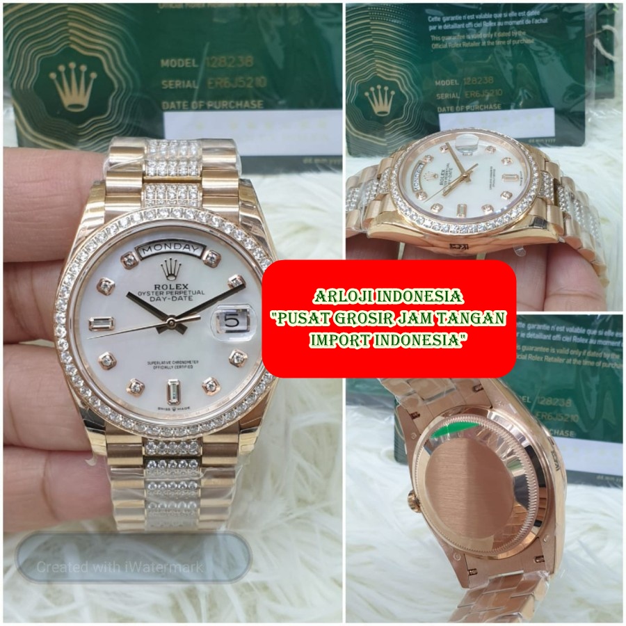 Best Seller Jam Tangan Wanita ROLEX DayDate 36mm Plat Kerang RoseGol SWISS ETA 1:1 Garansi 1th