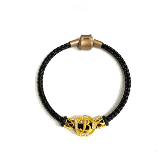 Gelang Tali Set Liontin Huruf B Bulat (Emas Asli Kadar 875)