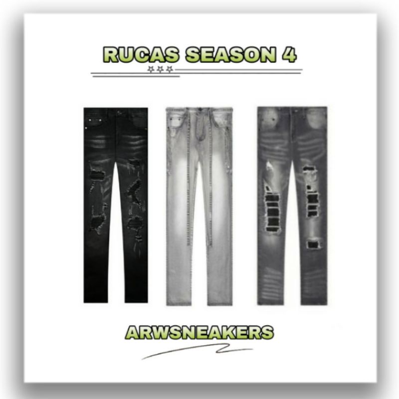 Rucas Season 4 (Graphite Biker Jeans, Ceramic Gray Belted Jeans, Shadow Black Biker Jeans)