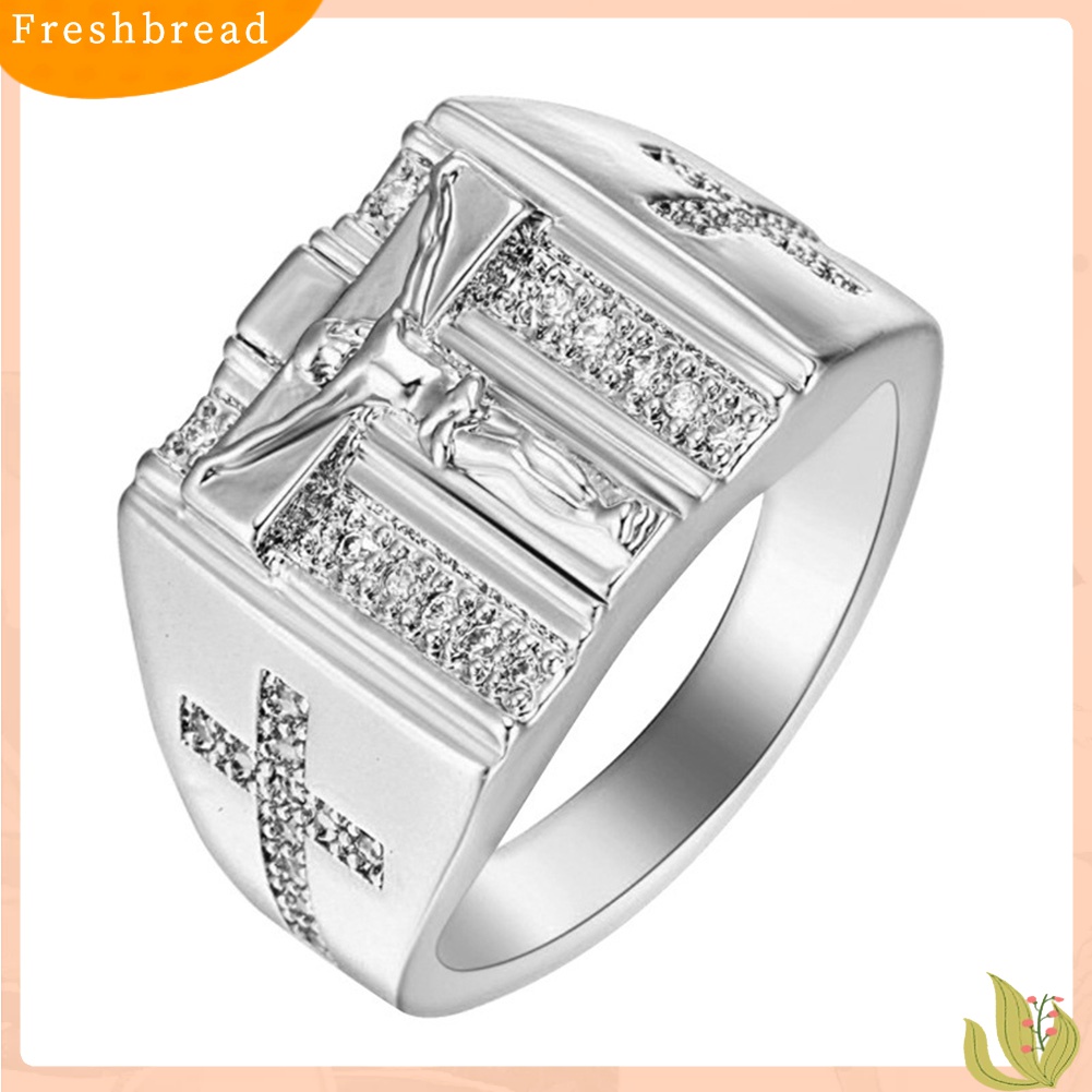 [TERLARIS]Chic Jesus Cross Carved Cubic Zirconia Inlaid Ring Unisex Wedding Jewelry Gift