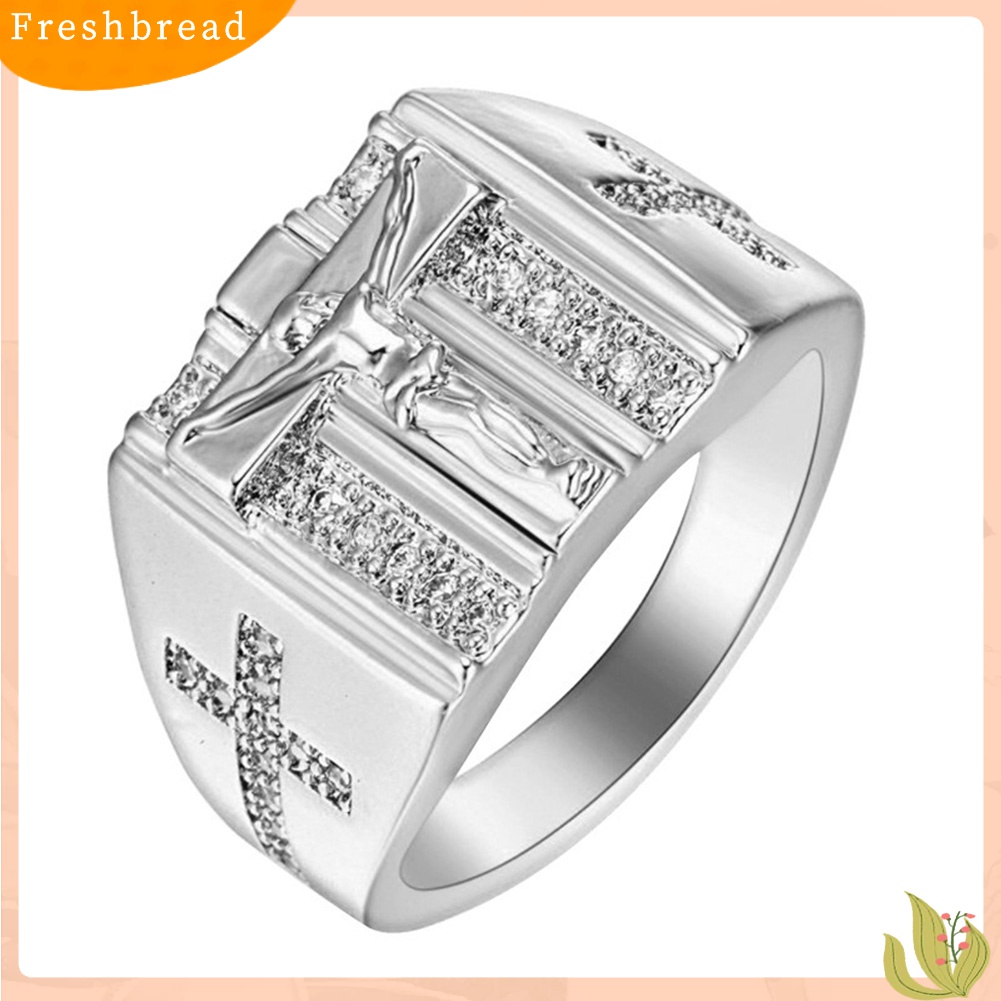 [TERLARIS]Chic Jesus Cross Carved Cubic Zirconia Inlaid Ring Unisex Wedding Jewelry Gift