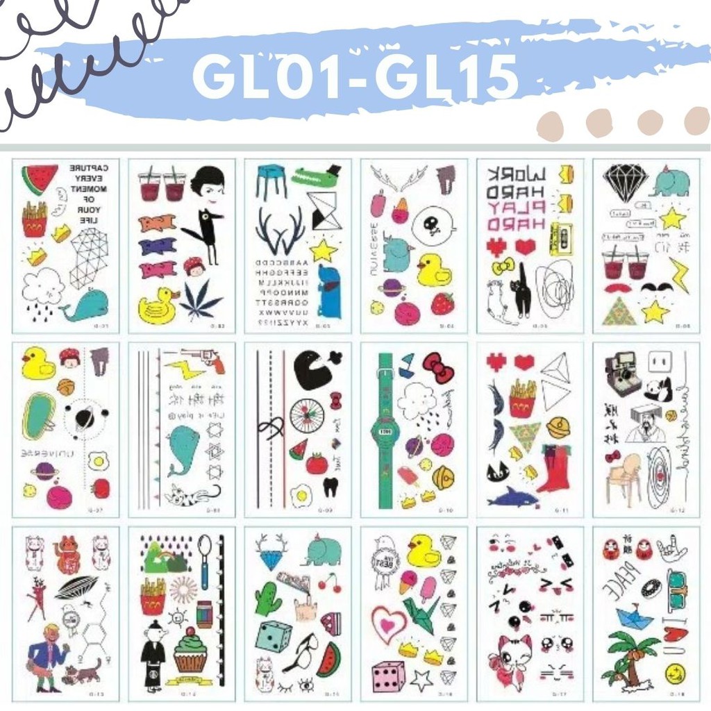 Stiker Tattoo kode GL01-GL15 | Tato Temporer | Waterproof