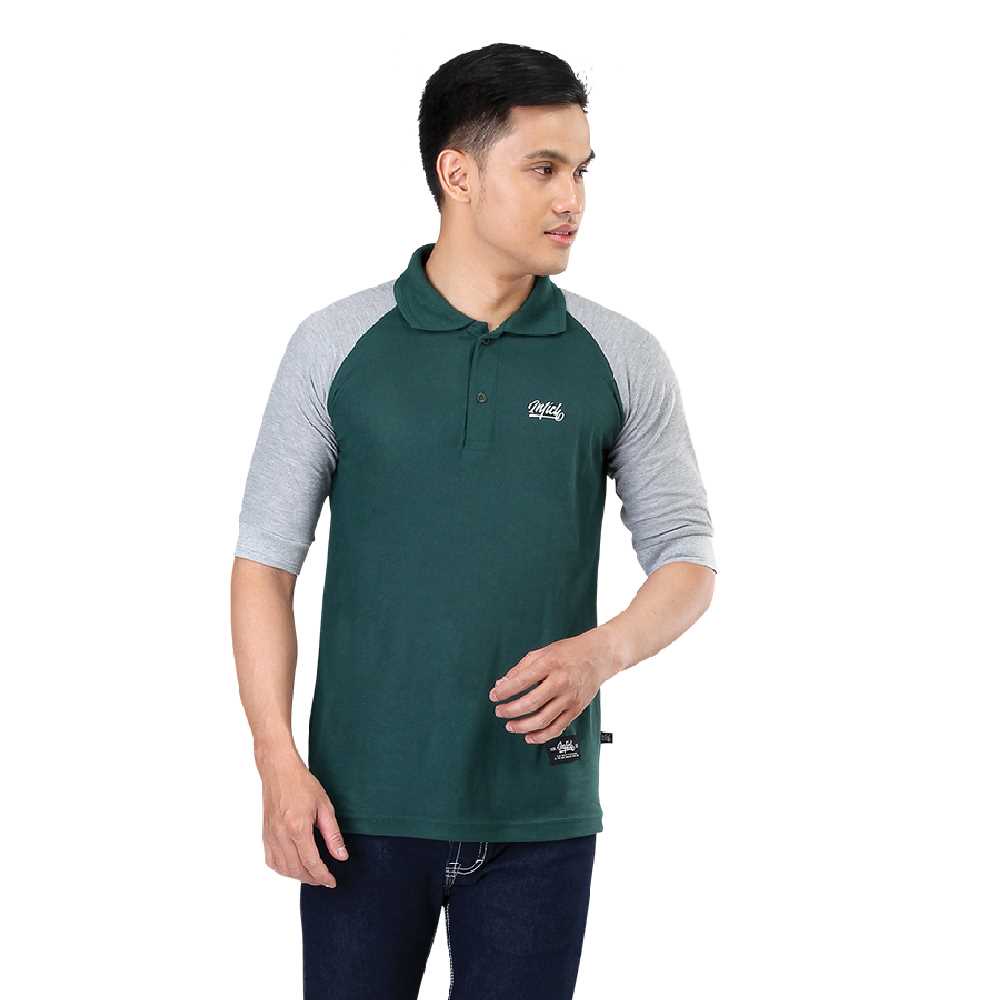 KAOS POLO PRIA KASUAL T SHIRT HIJAU RAGLAN BAJU WANGKI COWOK 150