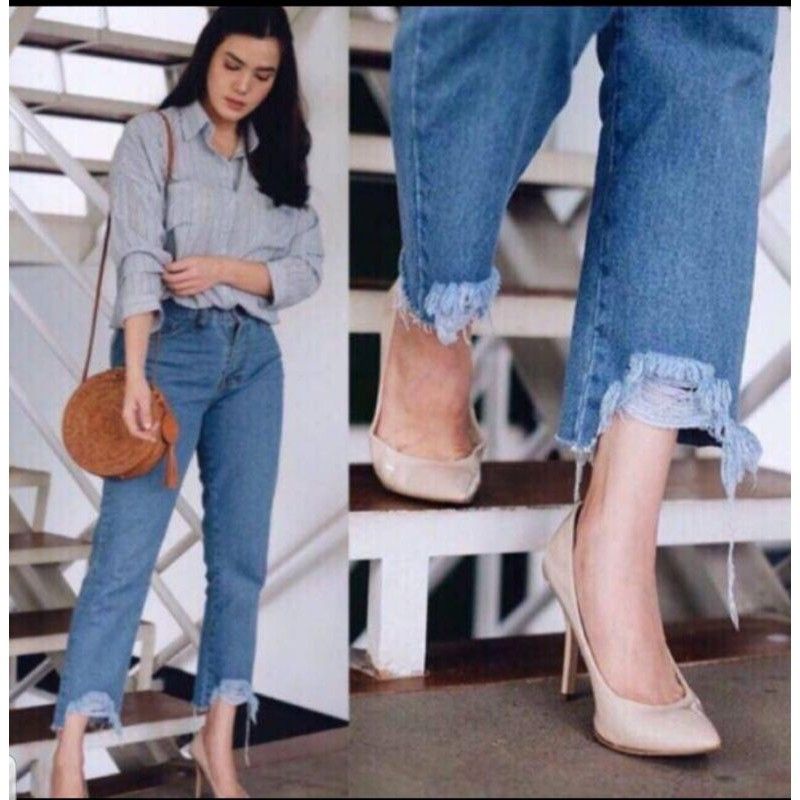 PREMIUM CELANA BOYFRIEND JEANS RIPPED SOBEK WANITA//BOYFRIEND RIPPED/BF SOBEK