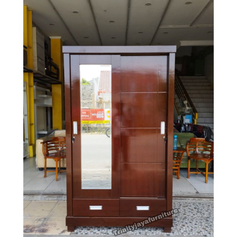 Lemari pakaian 2 Pintu Sliding Kayu multiplek /trinityjayafurniture