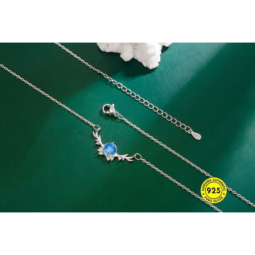 Kalung Rantai Klavikula Desain Tanduk Langit Berbintang Bahan S925 Silver