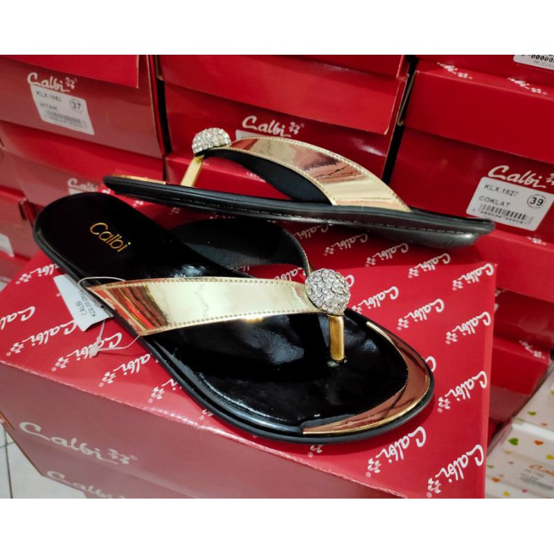  SIZE 38 SANDAL CALBI JEPIT  PERMATA GLOSSY MEWAH 