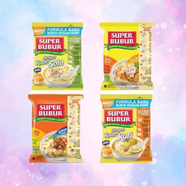 

SUPER BUBUR All Varian 45gr gram Rasa Ayam Kuah Soto Kuah Kari Makanan Instan Instant Food Foodies Porridge Nasi Tim Siap Saji Makan Kemasan Praktis Persediaan Perlengkapan Bahan Dapur Kitchen Cook Meal Breakfast Lunch Dinner Shoppa Corner Malang Jatim