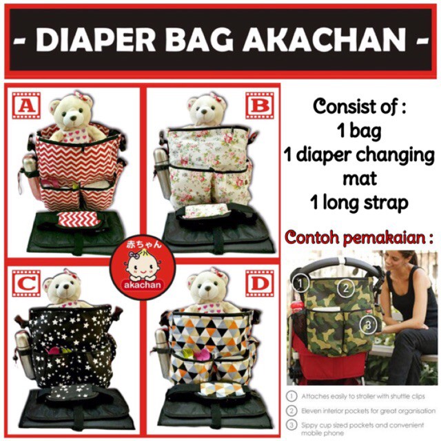 Akachan Diaper Bag Stroller Organizer Tas Perlengkapan Bayi skiphop duo organiser