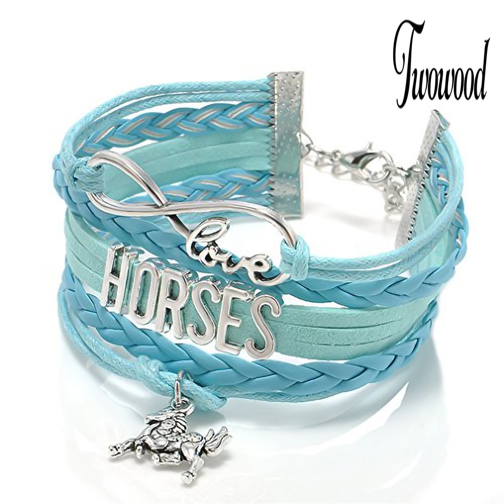 Gelang Multilayer Bahan Kulit Imitasi Desain Infinity Love Horse Untuk Wanita