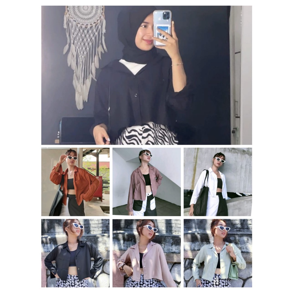 JKFashion - ZFS Kemeja Crop / MONICA RAYON DIAMOND CROP SHIRT / Atasan Wanita Kemeja Crop / Shirt / 