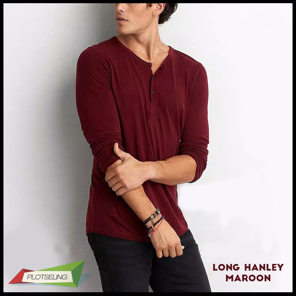 Kaos Polos Oblong HENLEY Pria Lengan Panjang IMPORT COTTON PREMIUM QUALITY - LONG HENLEY ORIGINAL