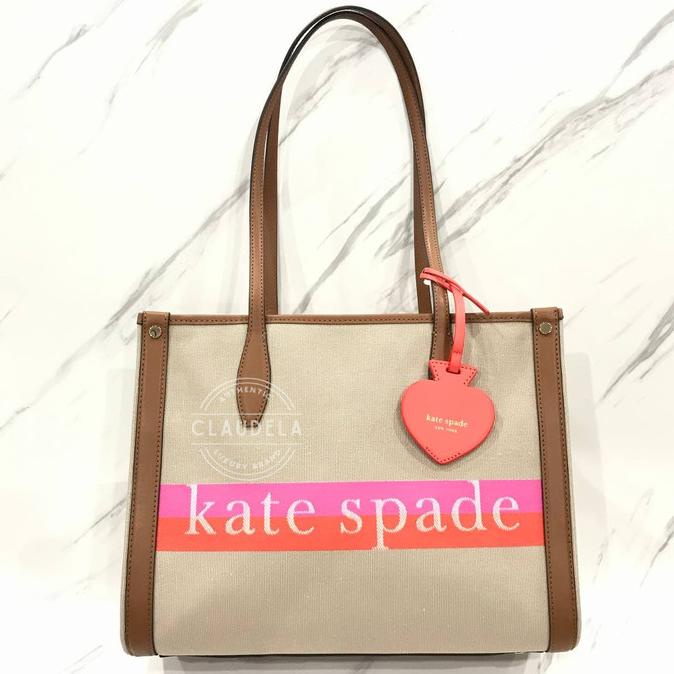 Kate Spade Market Stripe Logo Medium Tote Bag In Pink Multi-100% Asli Alfamonica826