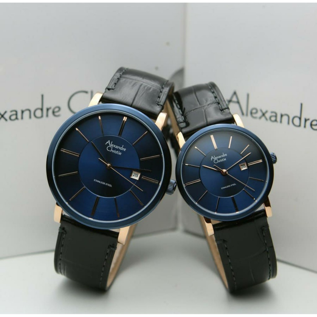 Alexandre Christie Ac 8344 /ac8344 Rose Gold Blue Jam Tangan Couple (Bisa Beli Satuan) Original