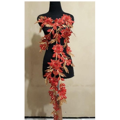 Toko Bekasi Timur Renda Bordir Tempel Dada Kanza Merah Lace Embroidery