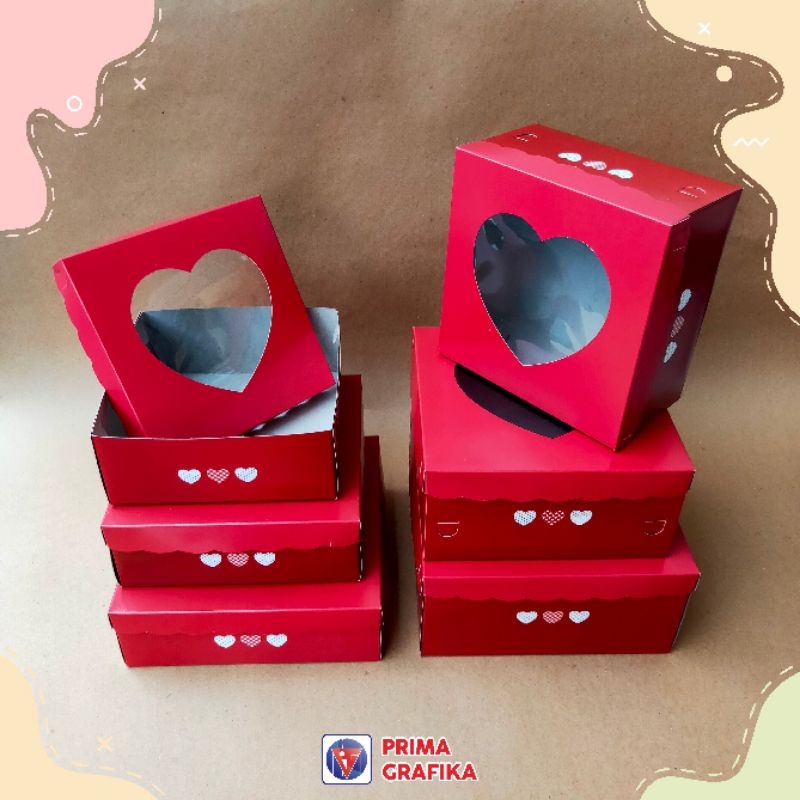 Box Merah Mika Hati - Dus Catering Kue Oleh-oleh Kotak Nasi Syukuran Kardus Ulang tahun