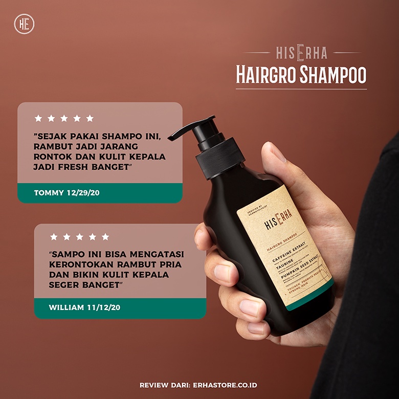 HIS ERHA Paket Shampoo Pria Penumbuh Rambut dan Anti Rontok - Hairgrow Shampoo 270 ml + Tonik