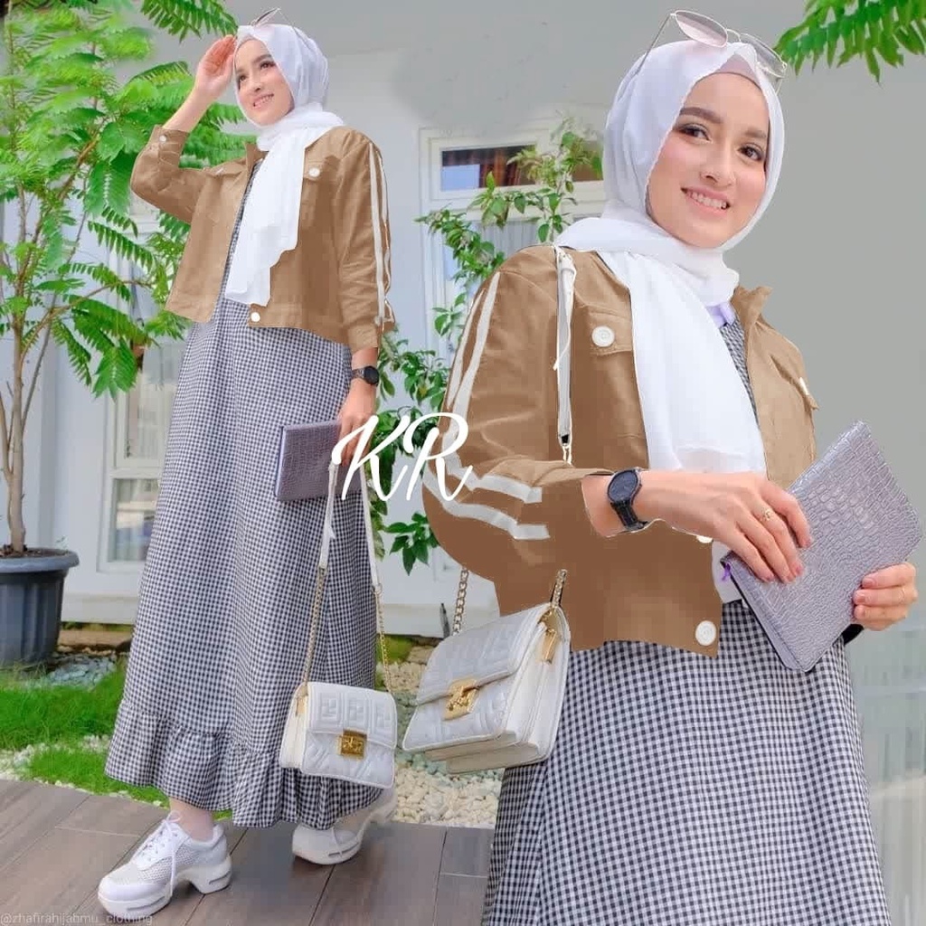 3 UKURAN ( M L XL ) PAKAIAN WANITA DRESS 2IN1 SET CARDI JUNKO KR ADA VIDEO REAL PICT