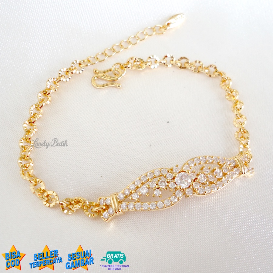 Lovelybutik - Gelang Tangan Xuping Gold 24K Wanita Dewasa Model Rantai Plat Permata Mewah J3nifer