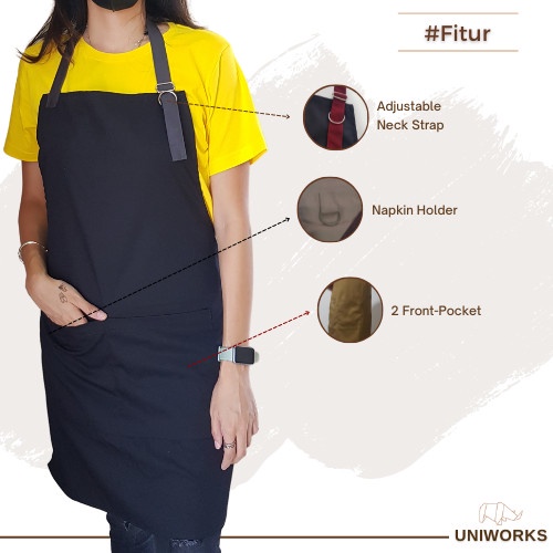 UNIWORKS Apron Barista Seri V01M03 Bahan American Drill Kombinasi 6 Warna Panjang 100cm