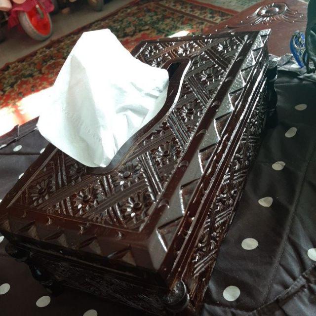 Tempat Tissue Kayu Jati Ukir Klasik 29x16x11 Cm Tempat Tisu