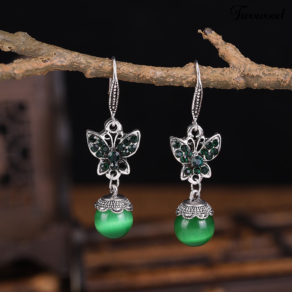 1 Pasang Anting Juntai Bentuk Kupu-Kupu Aksen Berlian Imitasi Tahan Lama Untuk Pernikahan