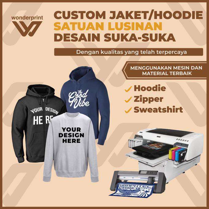 JAKET CUSTOM SATUAN JASA SABLON JAKET SWEATER POLYFLEX DTG PRINT - Basic S M L XL, A 5 Kode 49
