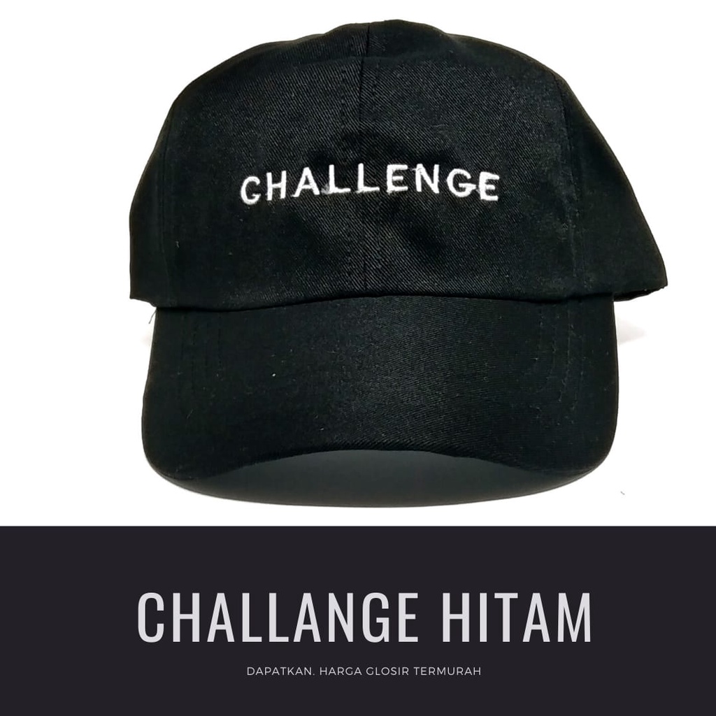 Termurah Topi baseball / garis tiga / challange / reclusive / kaktus / smile / pesawat kertas / yours / brotosaurus dino / daun kecil rasta / pohon kelapa  ring premium dan pertamax pria wanita kpop korea-Challange  hitam