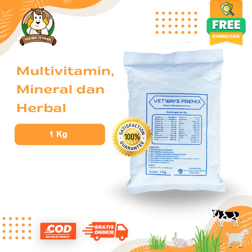 VETWAYS PREMIX 1KG - Premix Multivitamin Kambing Domb Sapi Babi