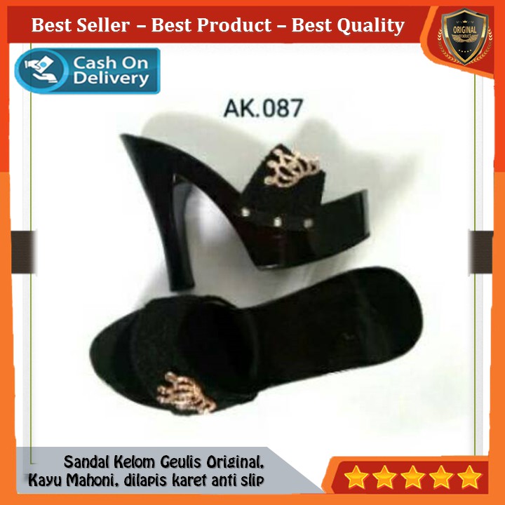 Kelom Gelis Wedges Sandal Wanita Terompah Sendal Kayu Modern, Kelom Geulis Model No AK087 COD