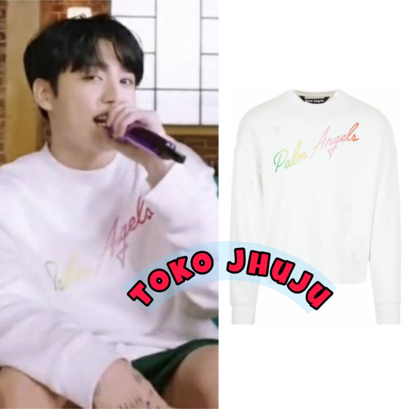 Basic Sweater BTS JK Jungkook style Pallm Angels Rainbow colour Print DTF