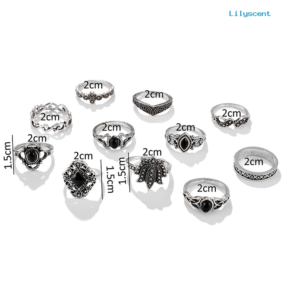 11 Pcs Cincin Jari Desain Ukiran Lotus Waterdrop Aksen Batu Permata Tiruan Untuk Wanita