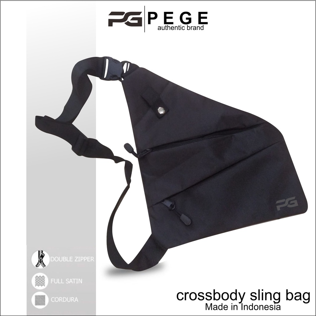 Tas Selempang Bahu PEGE Slingbag Crossbody Pria Korea Style Model Trendy Casual Bahan Tebal Warna Polos Hitam - PG 8912