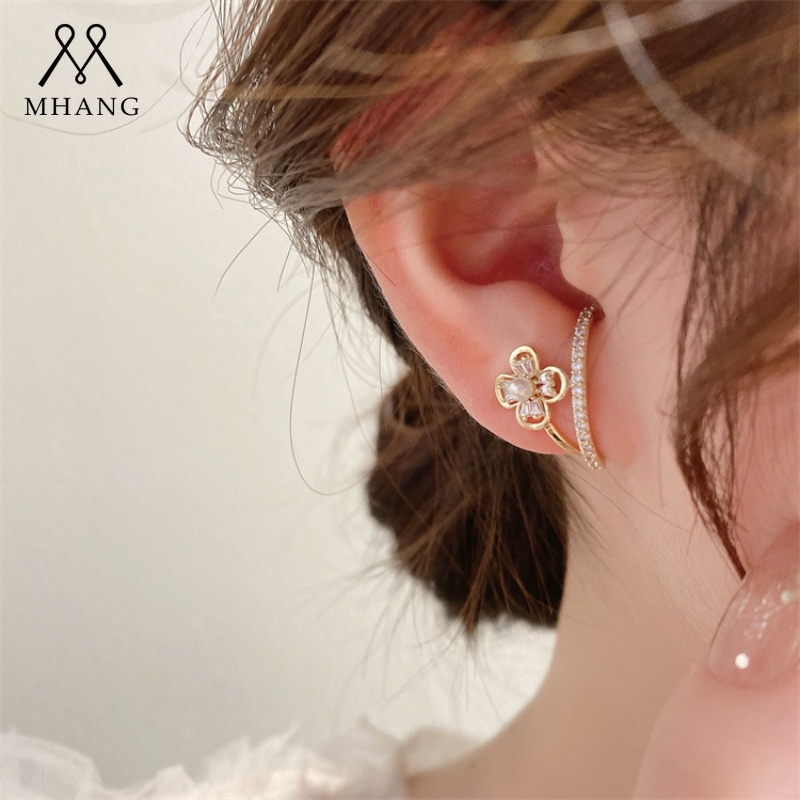 Anting Tusuk Sterling Silver 925 Desain Bunga Hias Zircon + Mutiara Gaya Vintage / Korea Untuk Wanita