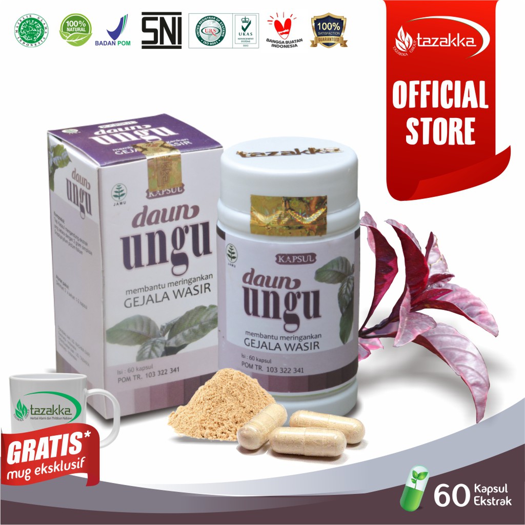 Daun Ungu Ekstrak Herbal Tazakka Official Store 60 Kapsul Obat Wasir