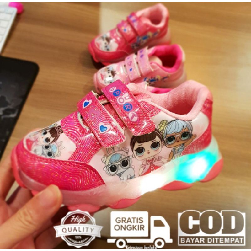 Sepatu Anak Perempuan Lampu LED LOL AMOR Size 21-30 Usia 1-5 Tahun