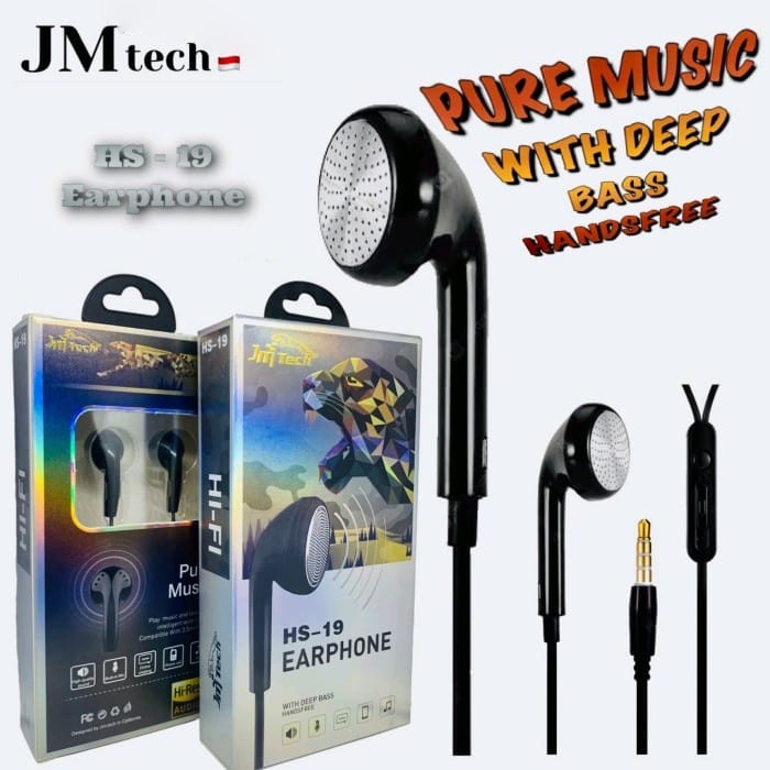 Headset HS19 Tiger Headset Kabel 3.5mm Universal Extra Bass Handsfree Earphone Hifi Support Jack 3.5mm