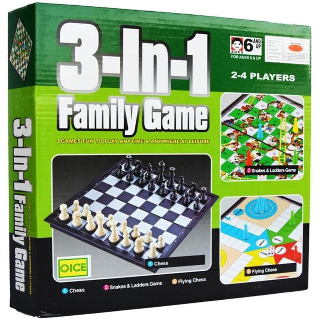 IST Board Games 3 In 1 Family Game Catur Ular Tangga Ludo