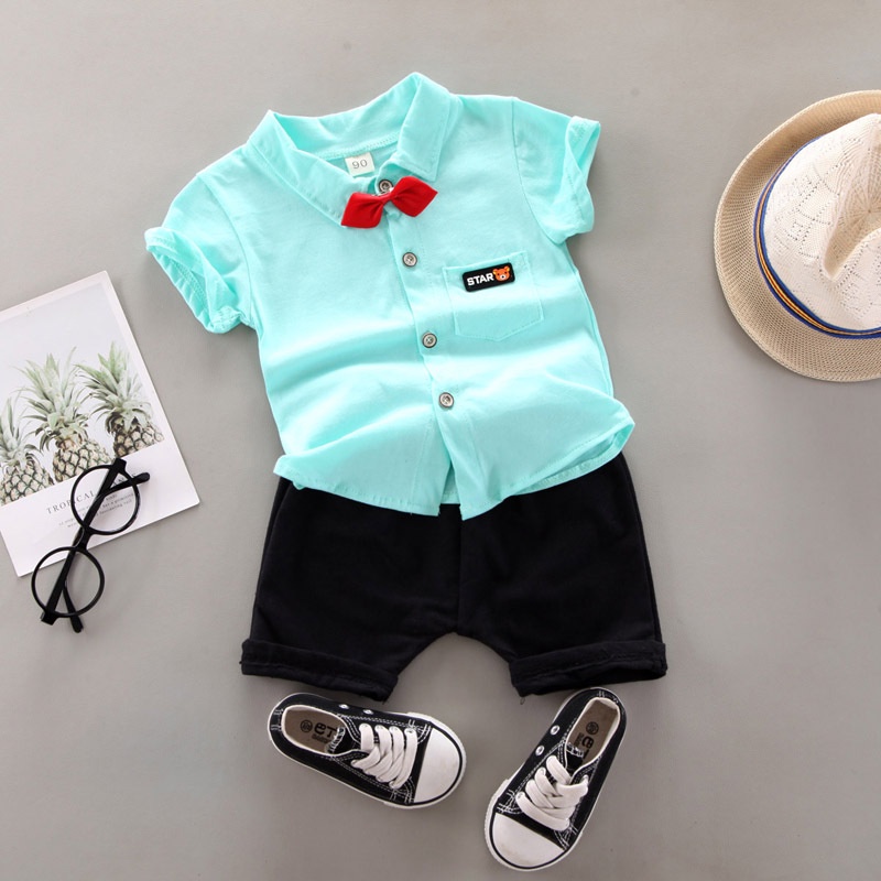 DinoDino SETELAN KEMEJA POLOS IMPORT ANAK LAKI-LAKI STAR BEAR IMUT BAJU KERAH PLAIN SHIRT BAYI COWOK